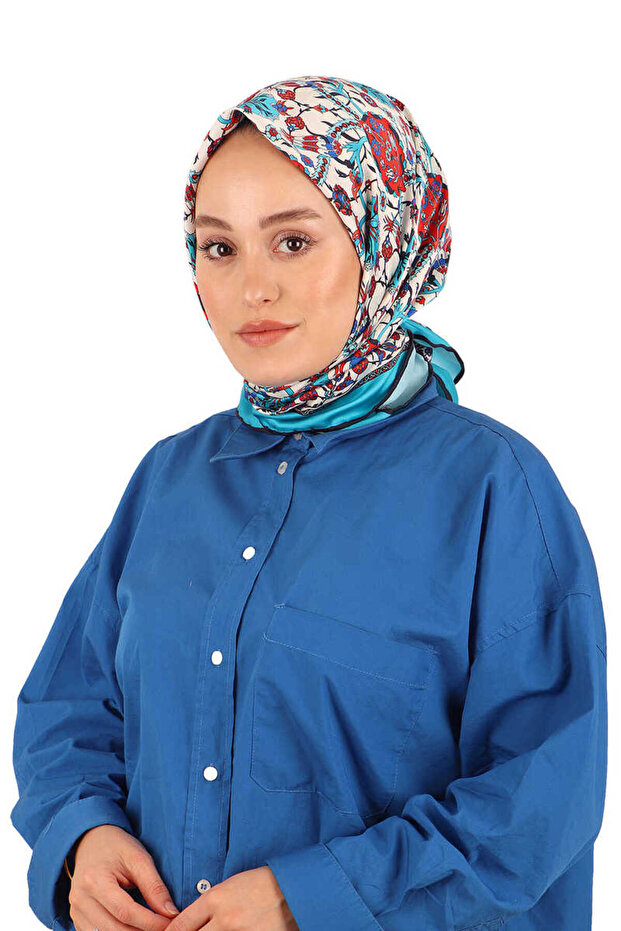 وشاح حريري بنمط البلاط الأحمر - 2