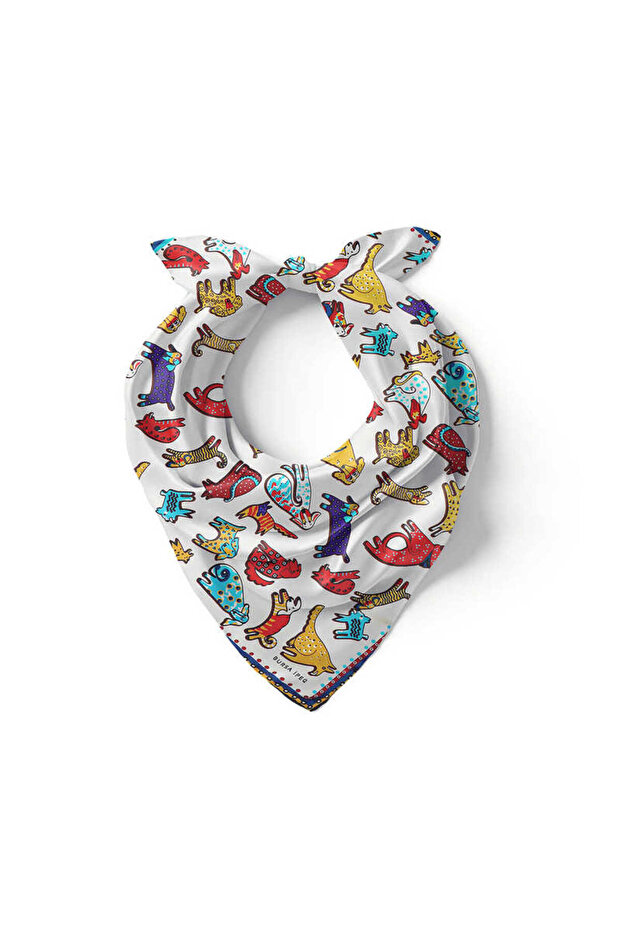 Red Yellow Patterned Silky Handkerchief - 2