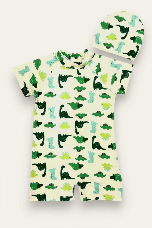 Boy's Jumpsuit Swimsuit with Boned, Washed Zipper, Sun Protection