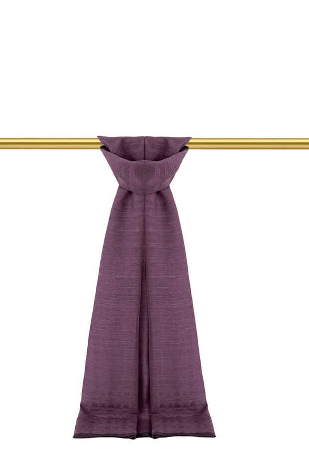 Silk Cotton Purple Monogram Patterned Shawl - 2
