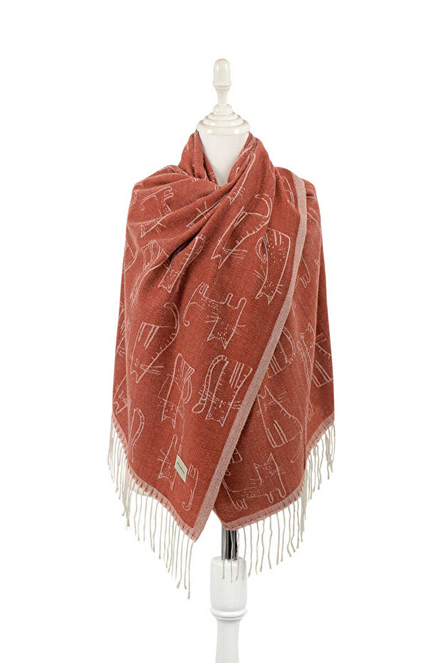 شال شتوي بنمط القطة القرفة - 1