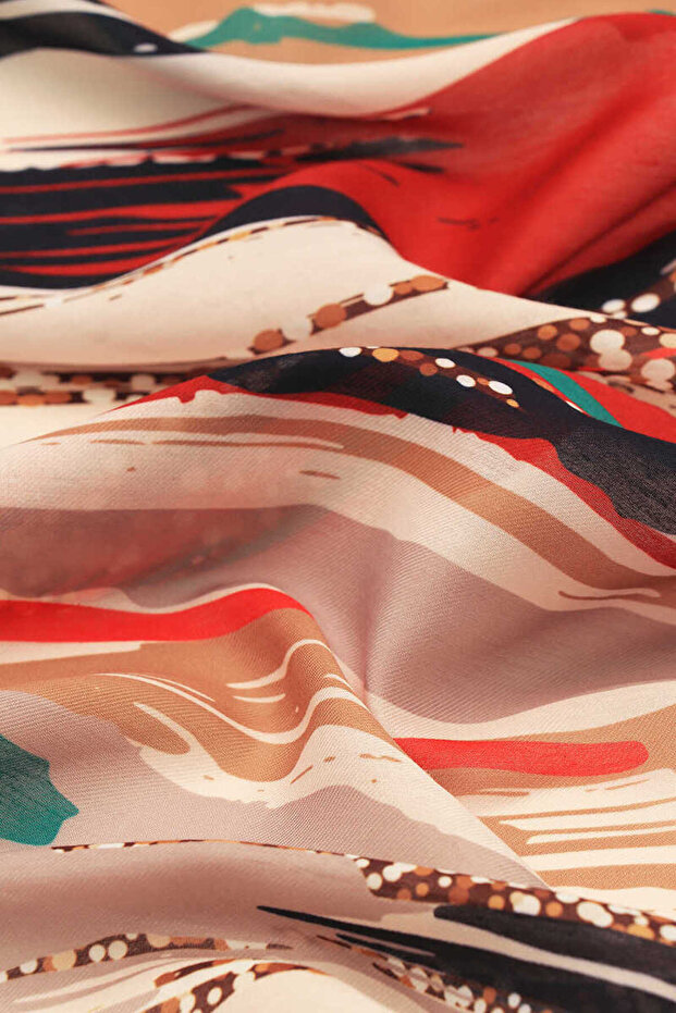 Claret Red Brush Pattern Soft Scarf - 3