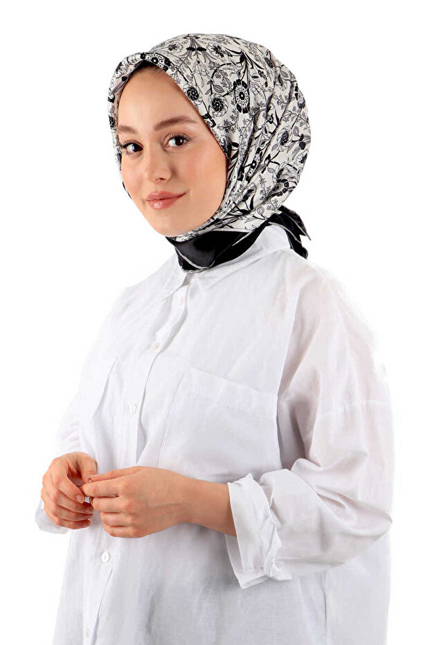 وشاح حريري بنمط الجانب الرمادي - 2