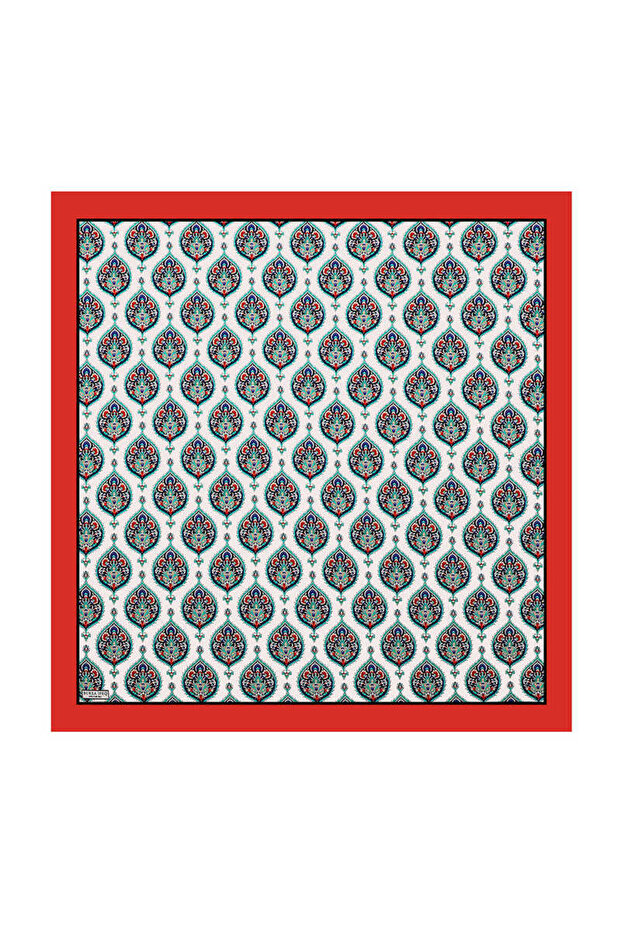 وشاح حريري بنمط هاتاي أحمر - 1