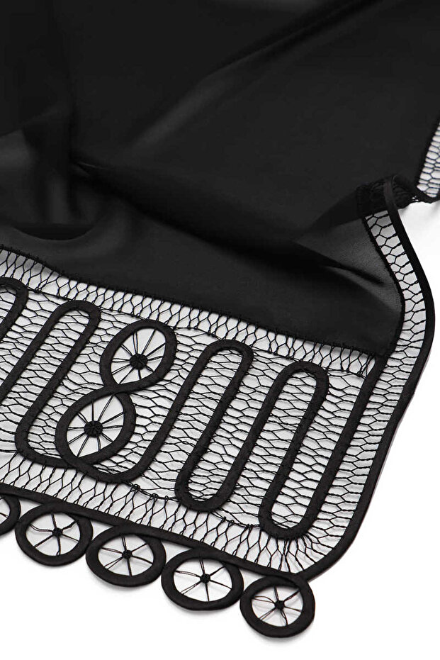 Siyah El İşi Dantel Angles Şal - 3