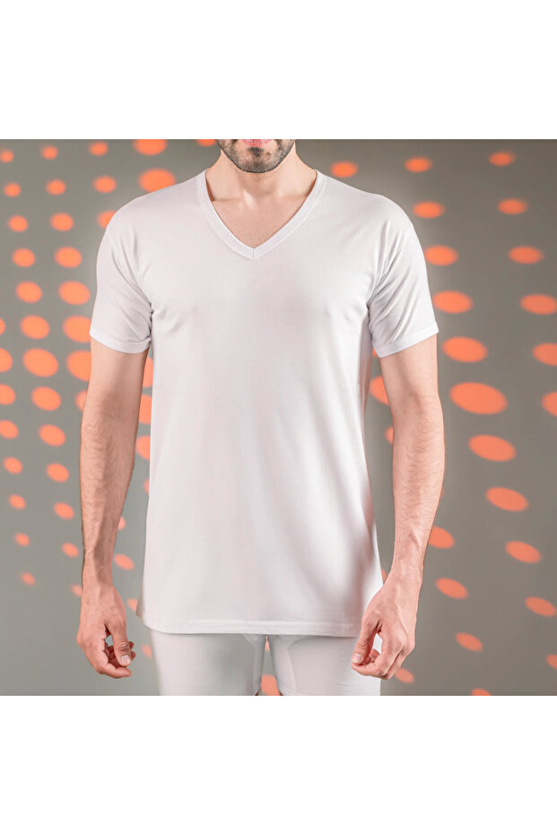 Men's Undershirts, V-Neck, 100% Cotton, White, Short Sleeves, Regular Fit, Made in Egypt