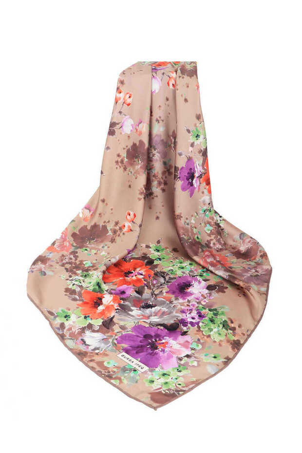 Camel Geranium Pattern Silky Scarf - 3