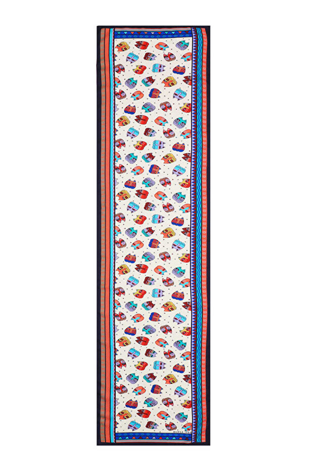 Saks Red Patterned Silky Scarf - 4