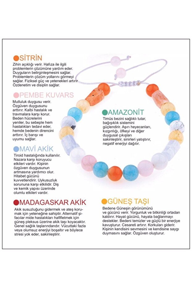 Certified Natural Stone Bracelet - Sunstone-Madagascar-Blue Agate-Citrine-Pink Quartz-Amazonite