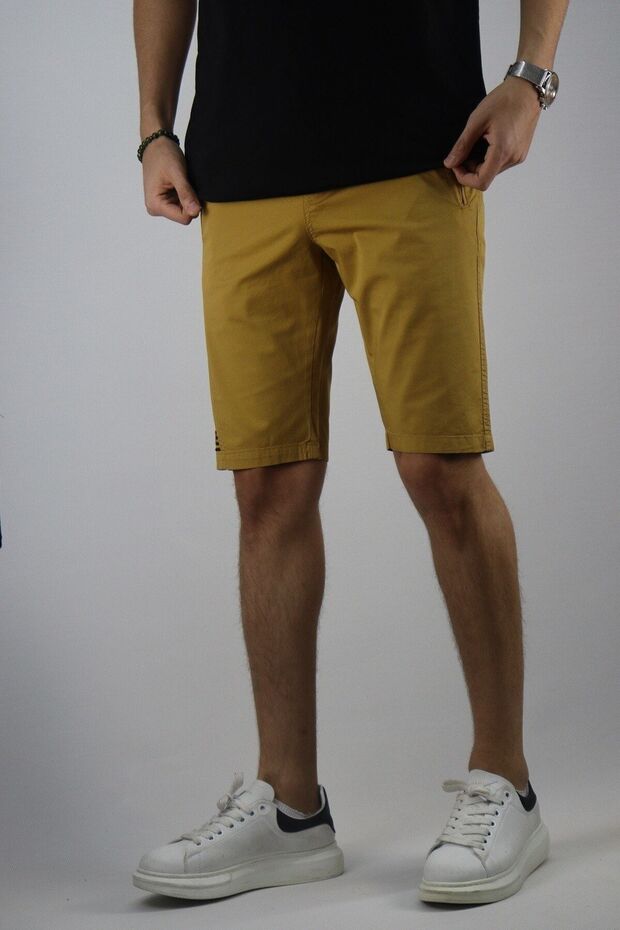 Men's Mustard Waist Latex Embroidery Detail Shorts & Bermuda