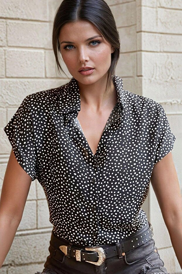 Black Polka Dot Short Sleeve Regular Fit Shirt