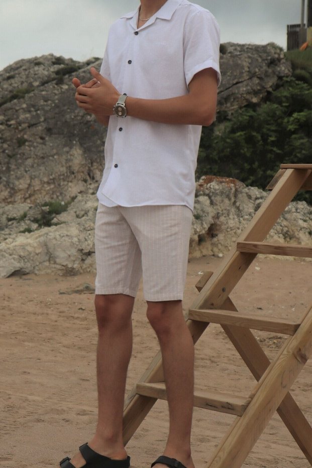 Men's, Summer, Waist Lace-up, Cotton, Linen Woven Shorts