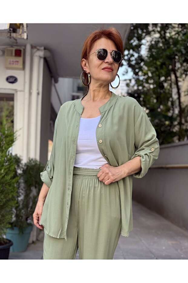 Viskon Hakim Yaka Basic Gömlek Çağla Yeşil - 2