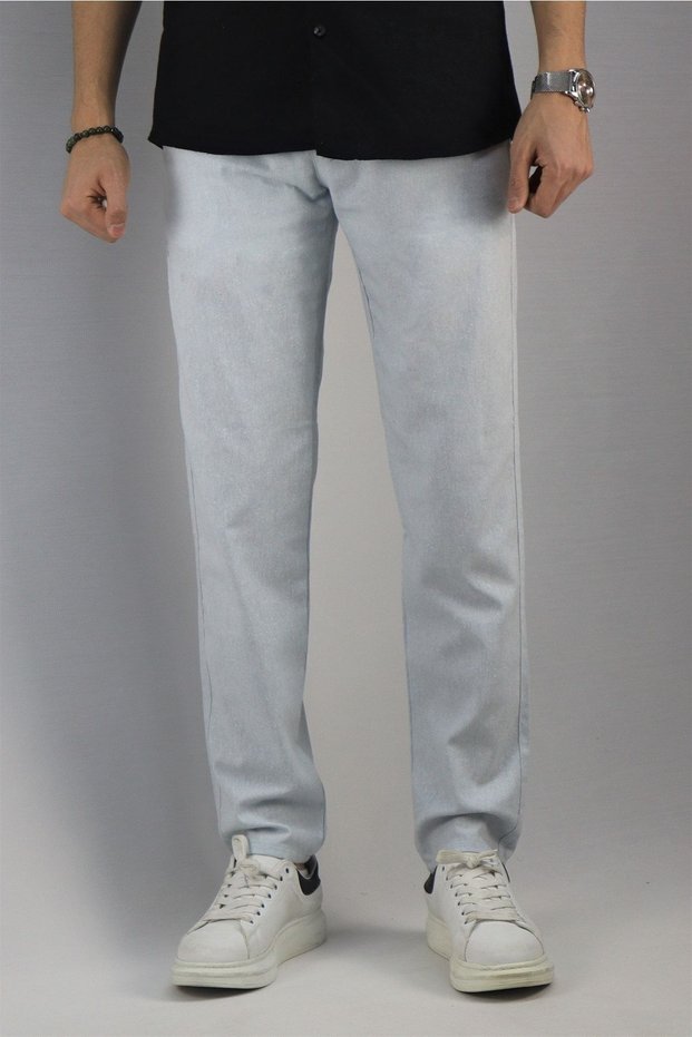 Men's, Waist Lace-up, Standard-fit, Cotton, Linen Woven Trousers