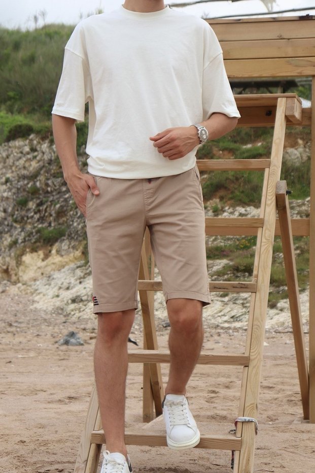 Men's Mink Waist Latex Embroidery Detail Shorts & Bermuda