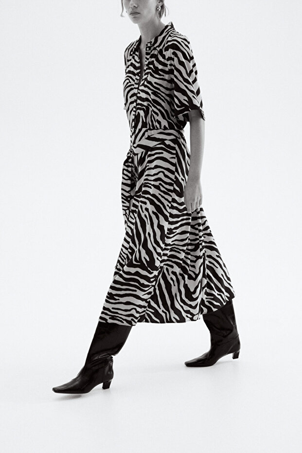 Kuşaklı Gömlek Elbise - 4