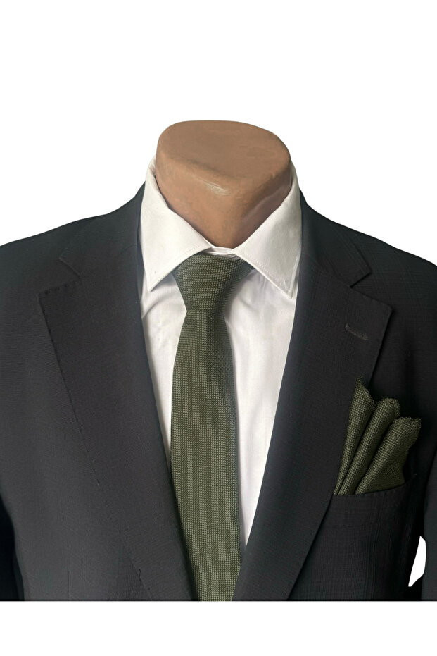 Khaki Green Eyelet Woven Tie & Handkerchief