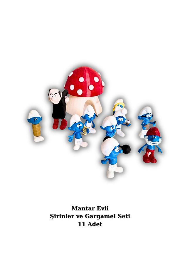 3D Reçine Minyatür Şirinler Gargamel ve Mantar Evi Teraryum Obje & Figür Seti | 11 Adet - 4