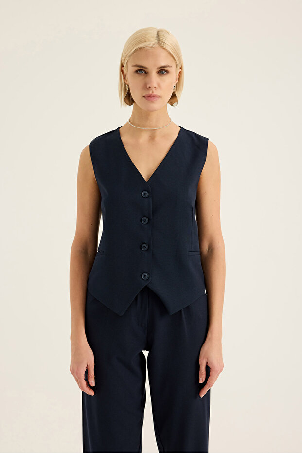 V-Neck Buttoned Vest - 1