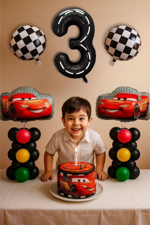 3 Years Old Cars Cars Lightning Mcqueen Race Car Concept Balloon Set Traffic Themed Birthday Set