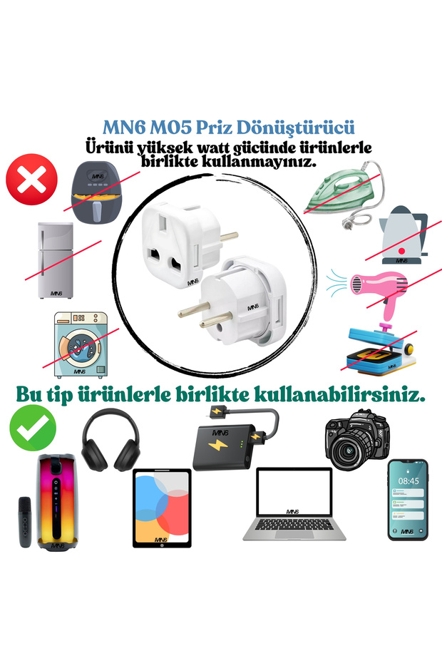 M04 Priz Dönüştürücü/5 Adet Fiş Çevirici Adaptör-şarj Aleti Fiş Dönüştürücü - 8