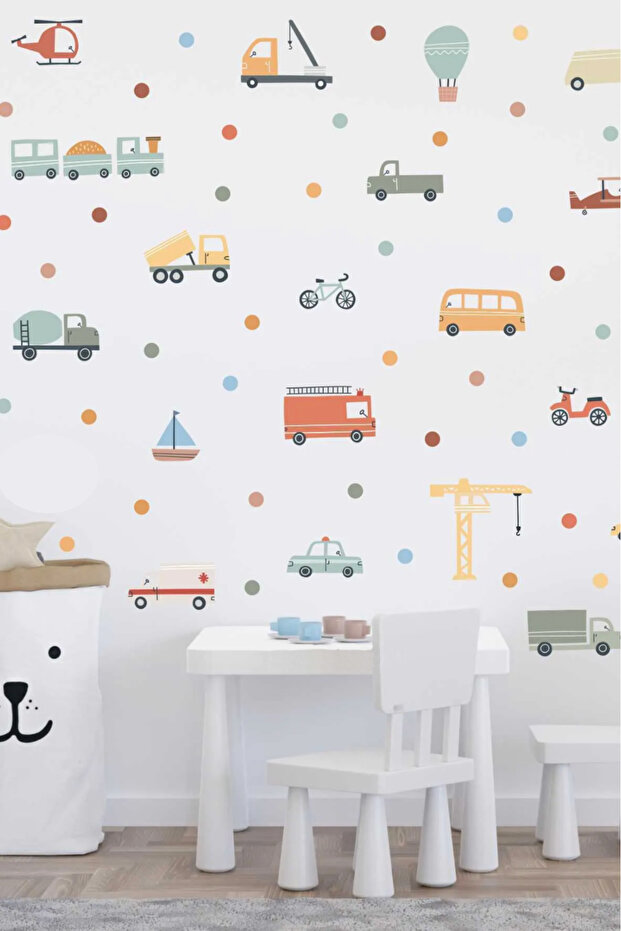 Pastel Color Vehicles Cars Kids Room Wall Sticker Set