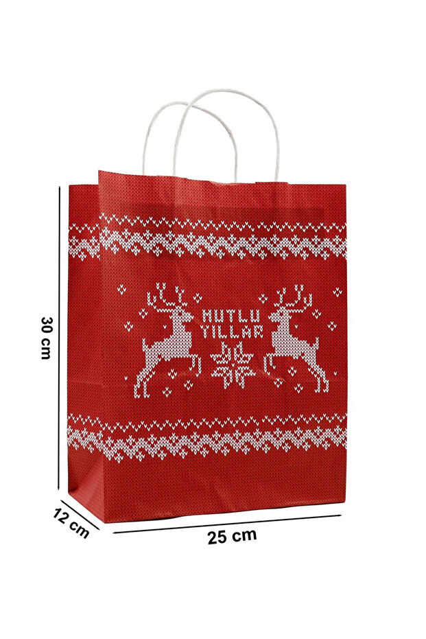 Yılbaşı Temalı Burgu Saplı Kağıt Poşet 25 x 31 x 12 cm - 2 Adet Yılbaşı Hediye Paketi - 3