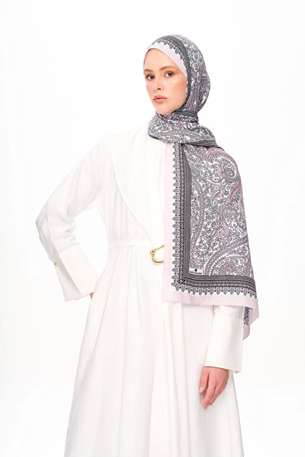 Pai̇sverde Zero Weight Patterned Ethnic Patterned Shawl Light Gray - 2