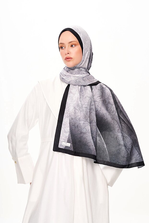 Echo d’Orient Zero Weight Desenli Şal Koyu Gri - 3