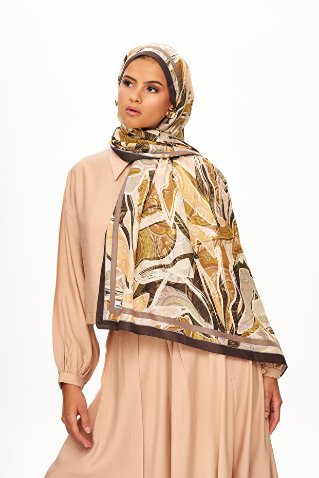 Fleur De Brume Patterned Shawl Brown - 3