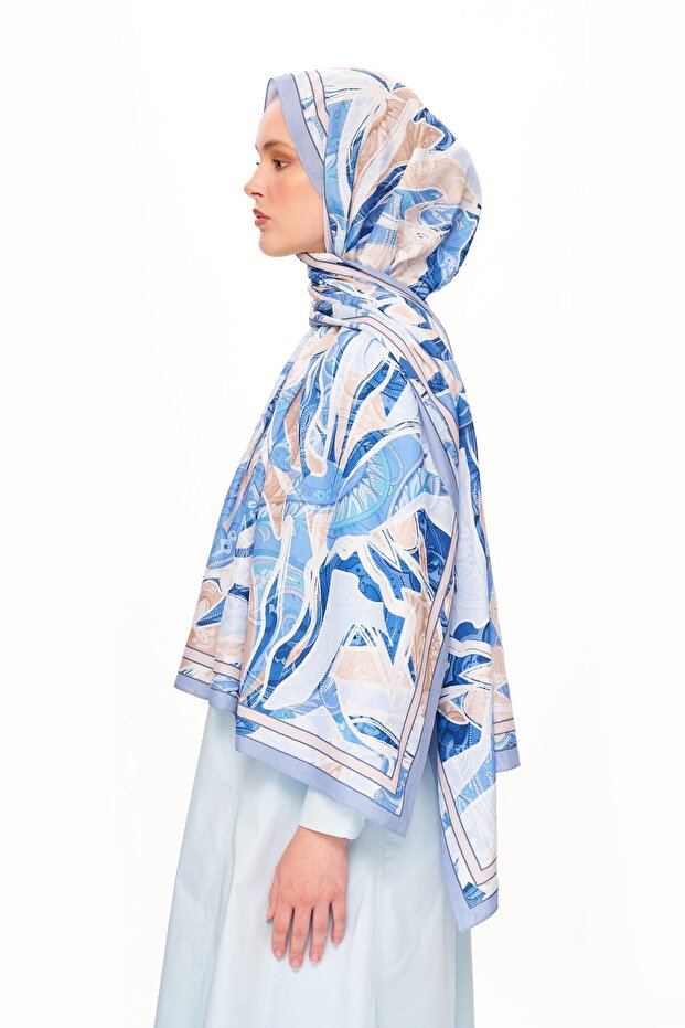 Fleur De Brume Patterned Shawl Light Blue - 3