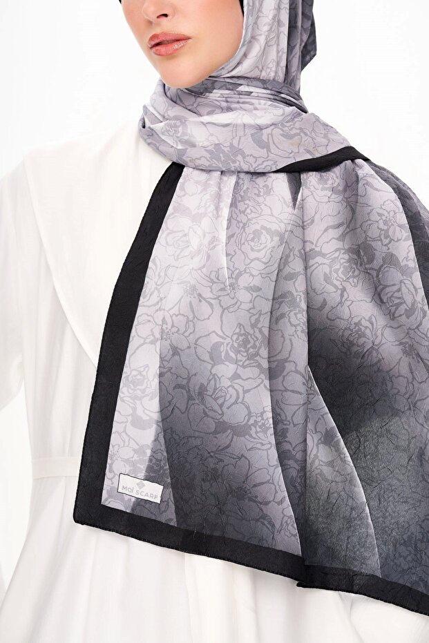 Echo d’Orient Zero Weight Desenli Şal Koyu Gri - 6
