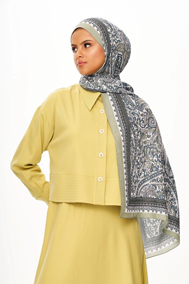 Pai̇sverde Zero Weight Patterned Ethnic Patterned Shawl Light Green - 2