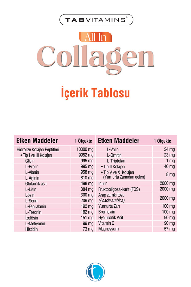 All in Collagen 30 Servis Aromasız Hidrolize Kolajen Peptitleri Tip 1 Tip 2 Tip 3 Tip 5 Tip 10 - 2