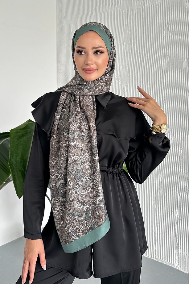 Etnik Retro Desen Yeşil Renk Pamuk Soft Şal - 4