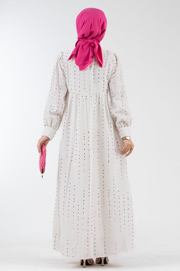 Ponpon Detaylı Astarlı Elbise-Pembe - 4