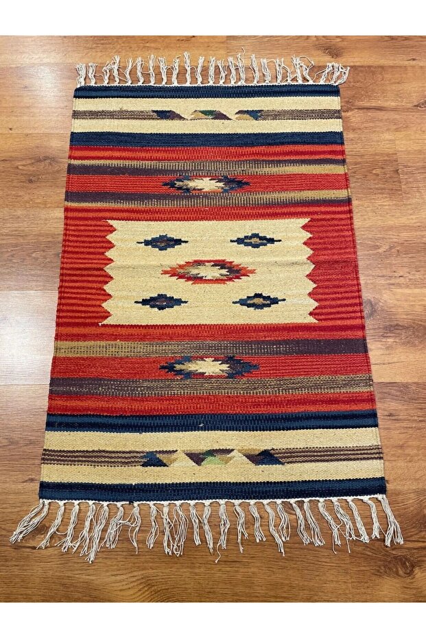 Ethnic Patterned Hand-Woven Cotton Rug Runner (60X280 Cm, 1.68 m²)