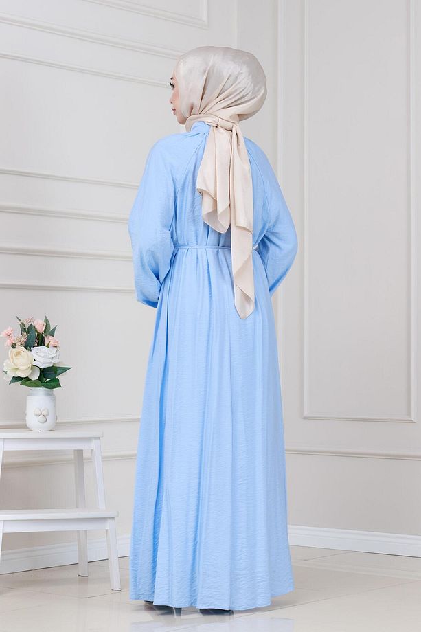Yakası Bağcıklı Lara Elbise-Bebe mavi - 5