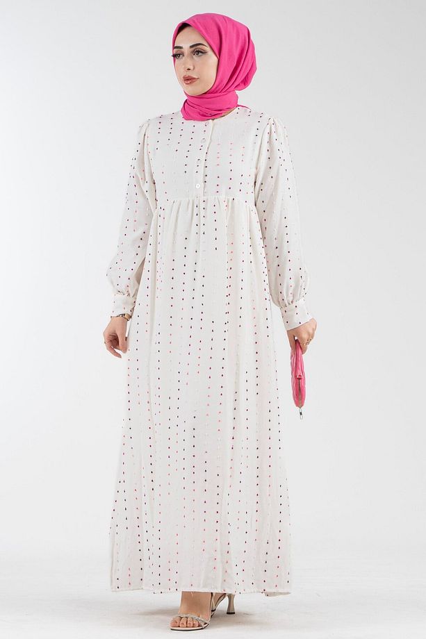 Ponpon Detaylı Astarlı Elbise-Pembe - 1
