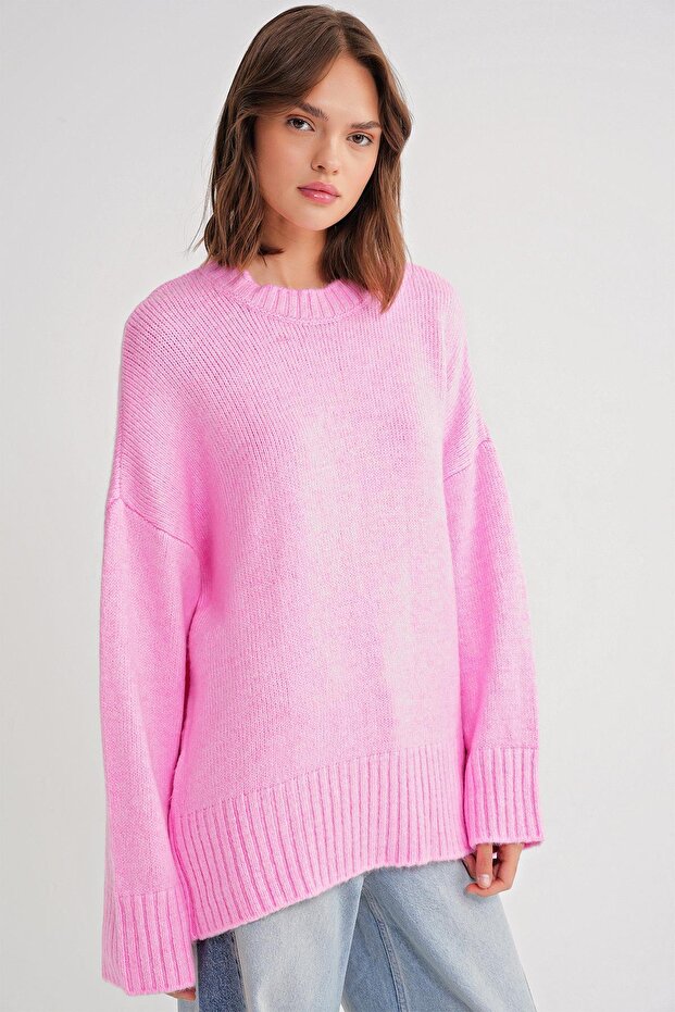 6925 Women's Wide Sleeve Soft Textured Knit Sweater Pink