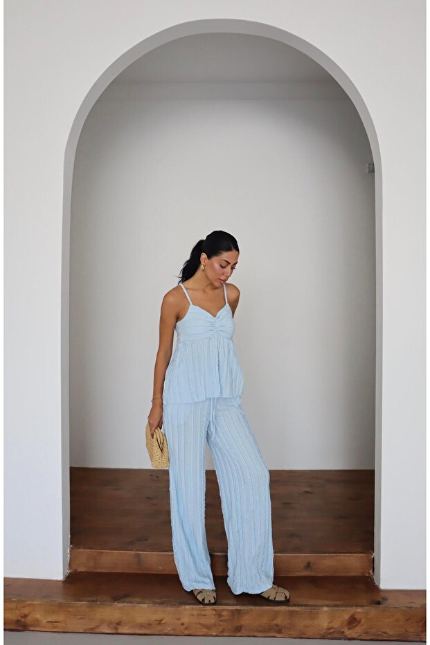 Wick patterned strap blouse & trousers double set - 8