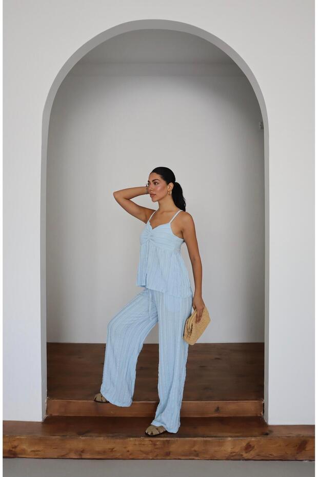 Wick patterned strap blouse & trousers double set - 3