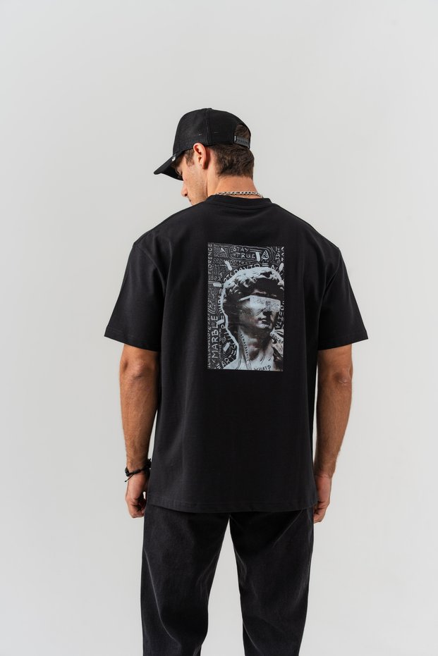 Unisex Black Borz 1996 Embroidery Detailed Back Printed Oversize Fit Crew Neck T-Shirt