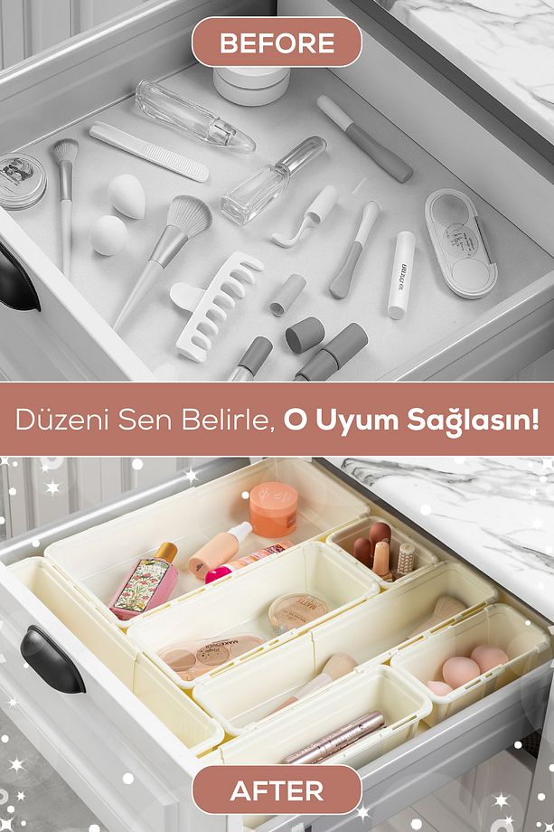 5'li Set Ayarlanabilir Çekmece Içi Düzenleyici Kutu – Uzayıp Kısalabilen Organizer Seti (2A2B1C) - 4