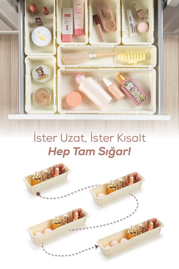 6'lı Set Ayarlanabilir Çekmece Içi Düzenleyici Kutu – Uzayıp Kısalabilen Organizer Seti (3A1B1C1D) - 4