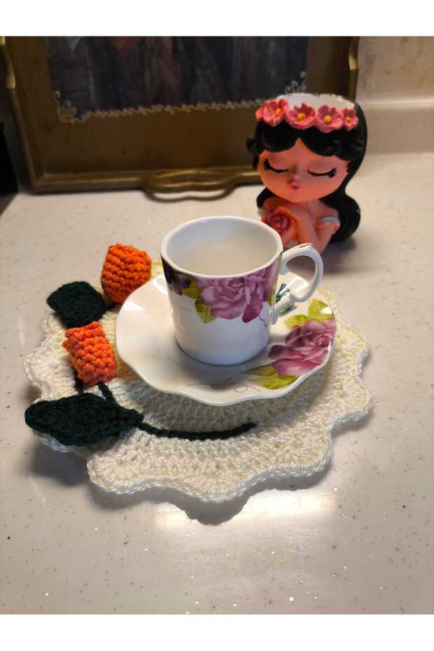 Hand-Knitted 2-Piece Tulip Model Cup - Cup - Mug Coaster Presentation (Cup Bottom 18 cm)
