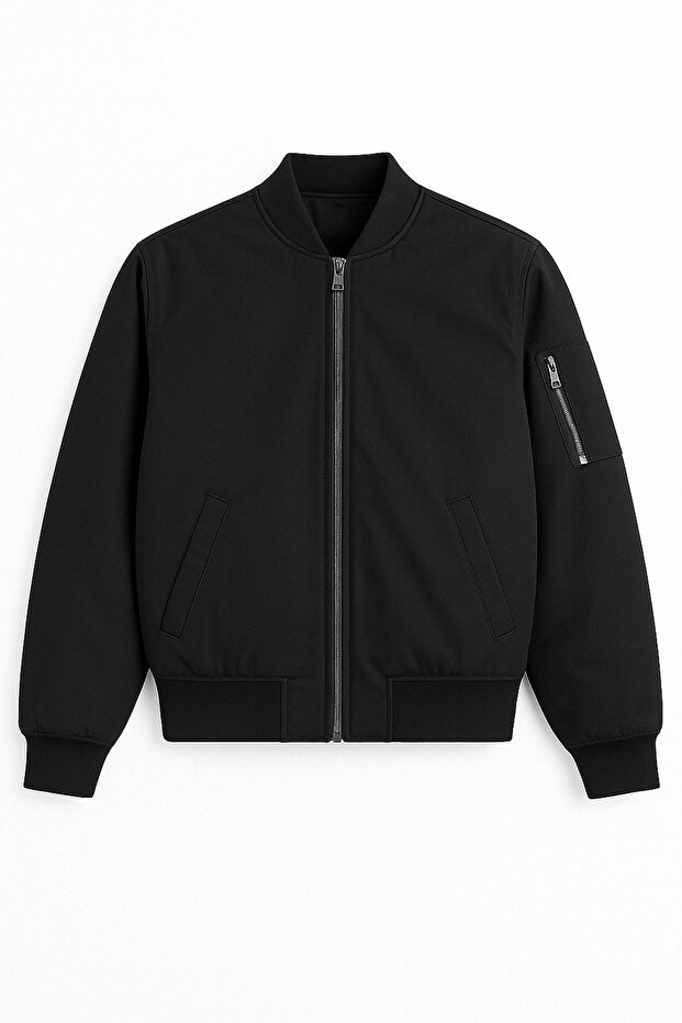 Unisex Siyah Bomber Basic Kolej Ceket - 3