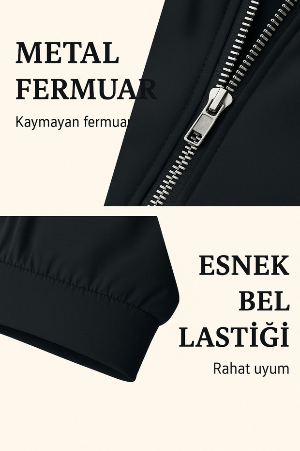 Unisex Siyah Bomber Basic Kolej Ceket - 5