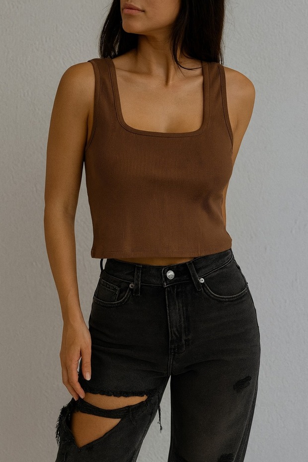 FİTİLLİ KALIN ASKILI CROP ATLET - 2