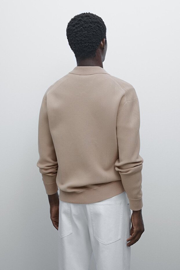 Fermuarlı pamuk karışımlı triko hırka - 3